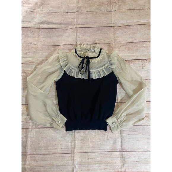 Zara Women's Black Constrasting Organza Combination Top - Small - Picture 4 of 14